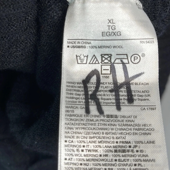 Gap Mens Slub Merino Wool V-Neck Sweater Black Long Sleeve Lightweight Knit XL - Picture 8 of 10